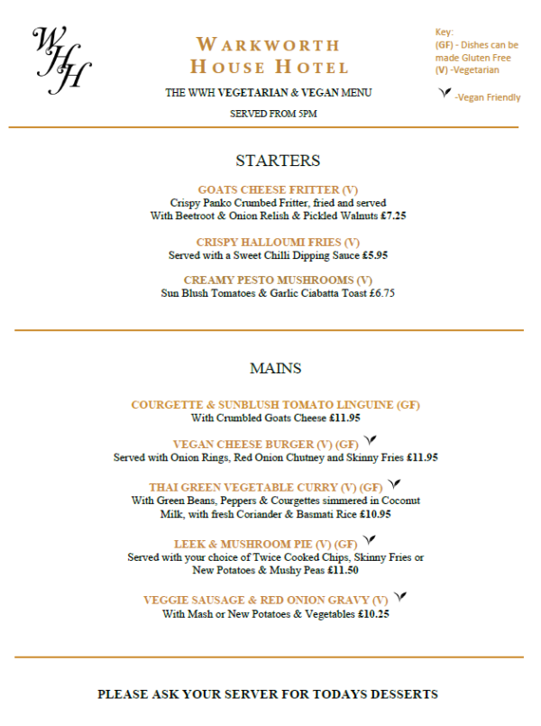 Menu - Warkworth House Hotel