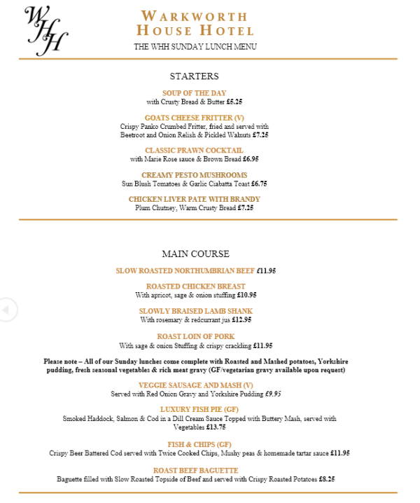 Menu - Warkworth House Hotel